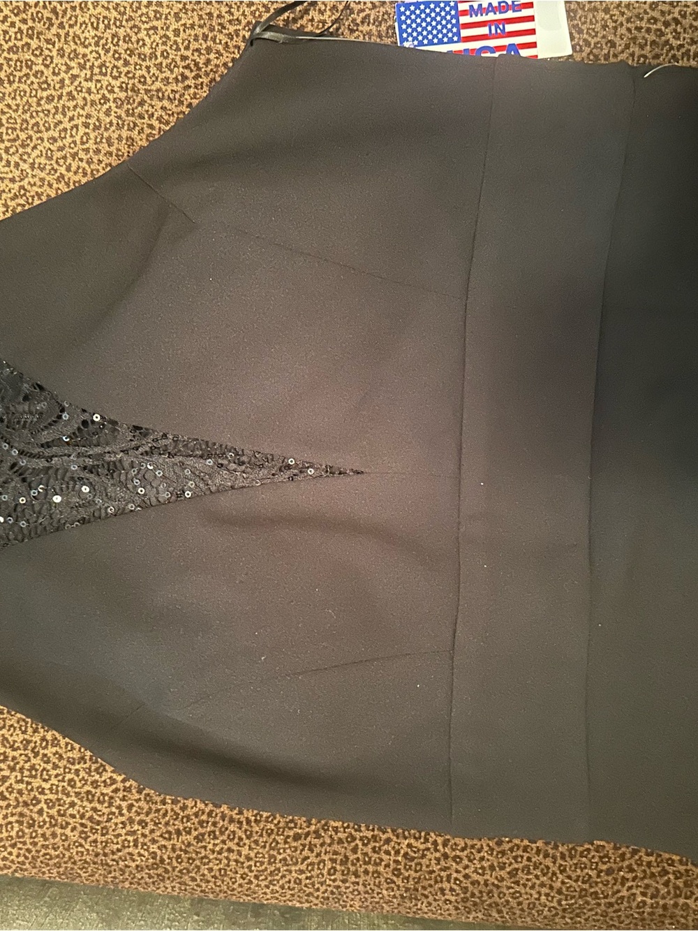 Black V-Neck Dress with Sequin Lace Panel